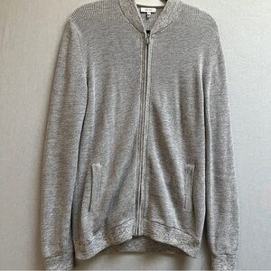 REISS Grey 100% Cotton Knit Full Zip Bomber Cardigan Sweater Mens M